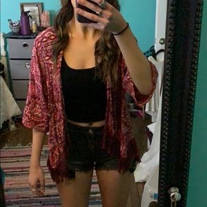 red fringe cardigan